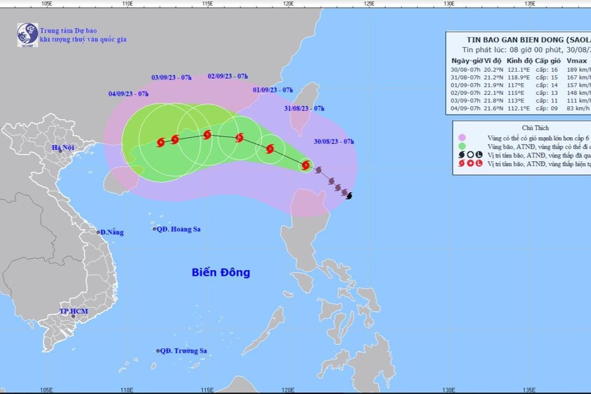 Dự báo vị trí, hướng di chuyển của bão Saola