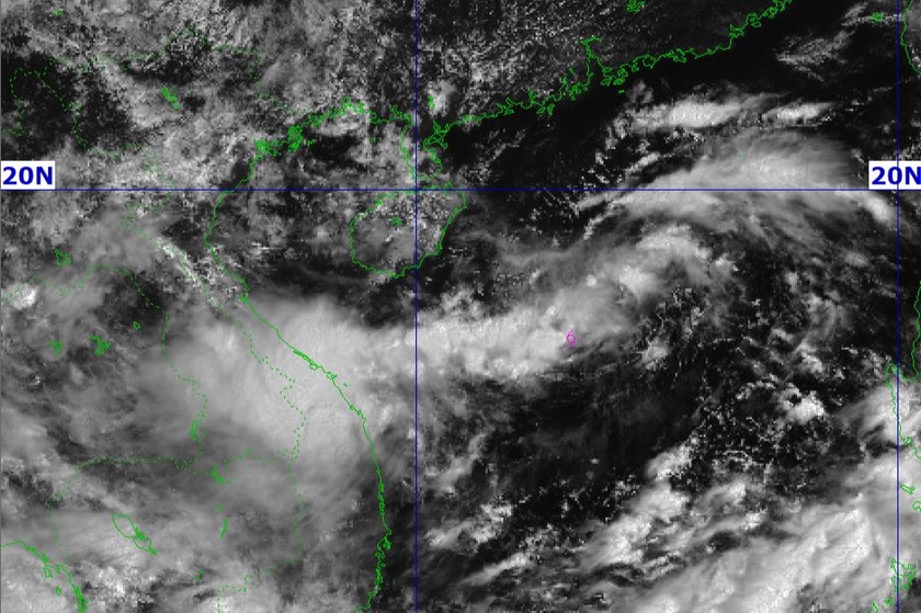 Vị trí áp thấp nhiệt đới trên biển Đông. Ảnh: Trung tâm dự báo KTTV Quốc gia