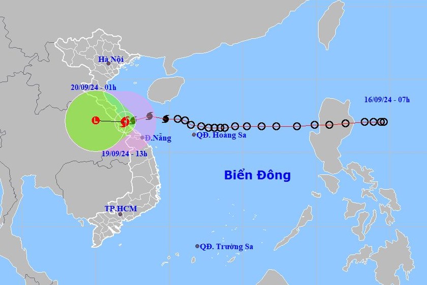 Bão số 4 sau khi đi vào đất liền đã suy yếu thành áp thấp nhiệt đới. Ảnh: Trung tâm dự báo KTTV Quốc gia