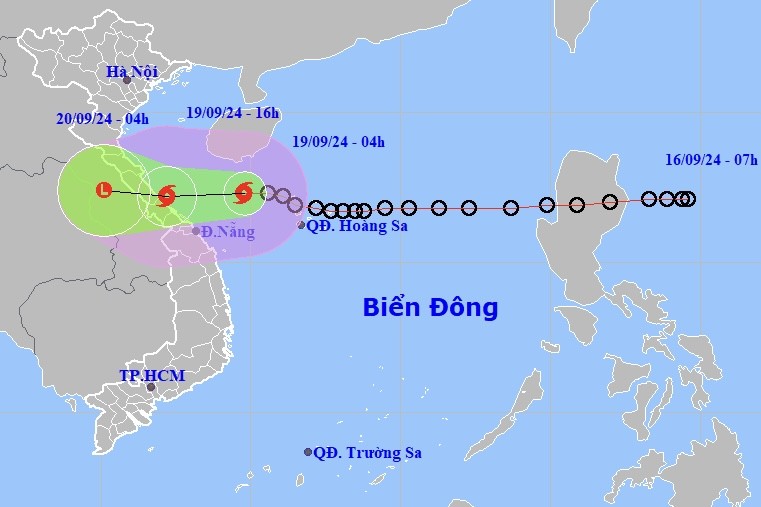 Dự báo vị trí, hướng di chuyển của bão số 4. Ảnh: Trung tâm dự báo KTTV Quốc gia 