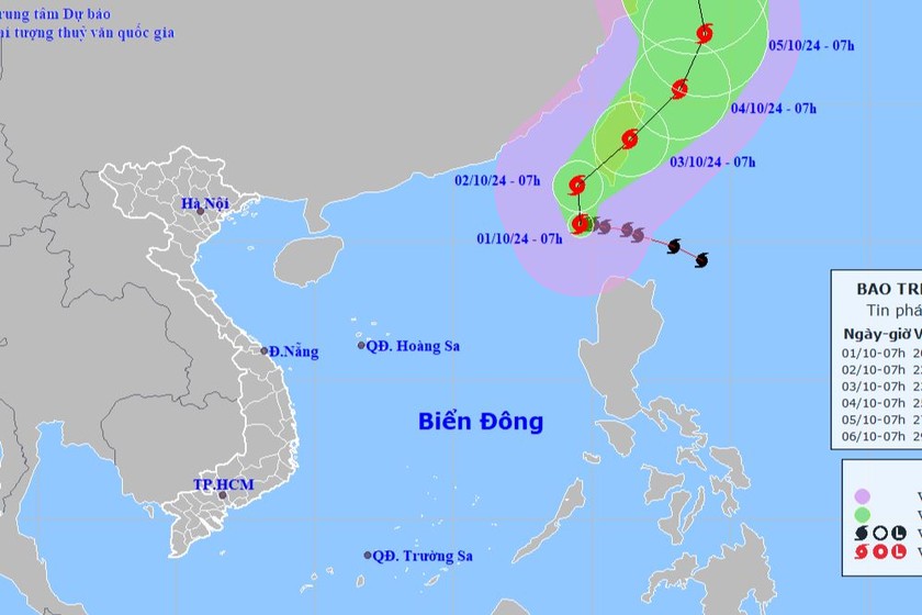 Dự báo vị trí, hướng di chuyển của bão Krathon. Ảnh: Trung tâm dự báo KTTV Quốc gia