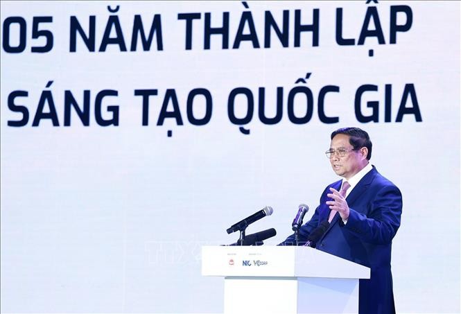 Thủ tướng Phạm Minh Chính phát biểu tại Ngày hội đổi mới sáng tạo Việt Nam năm 2024. Ảnh: Dương Giang/TTXVN