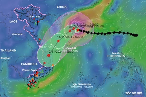 Dự báo vị trí, hướng di chuyển của bão số 7. Ảnh: VNDMS