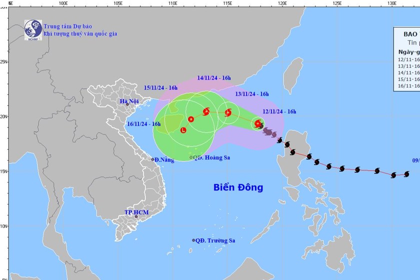 Dự báo vị trí, hướng di chuyển cơn bão số 8. Ảnh: Trung tâm dự báo KTTV Quốc gia