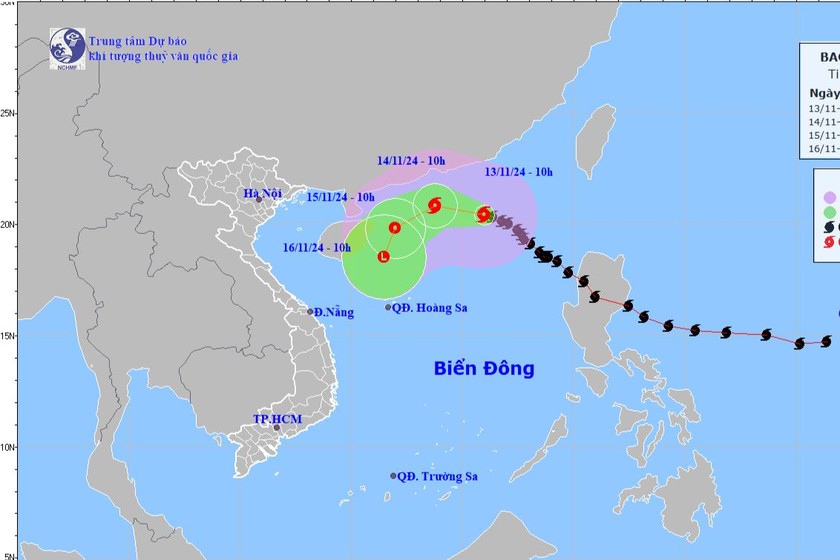 Dự báo vị trí, hướng di chuyển của bão số 8. Ảnh: Trung tâm dự báo KTTV Quốc gia