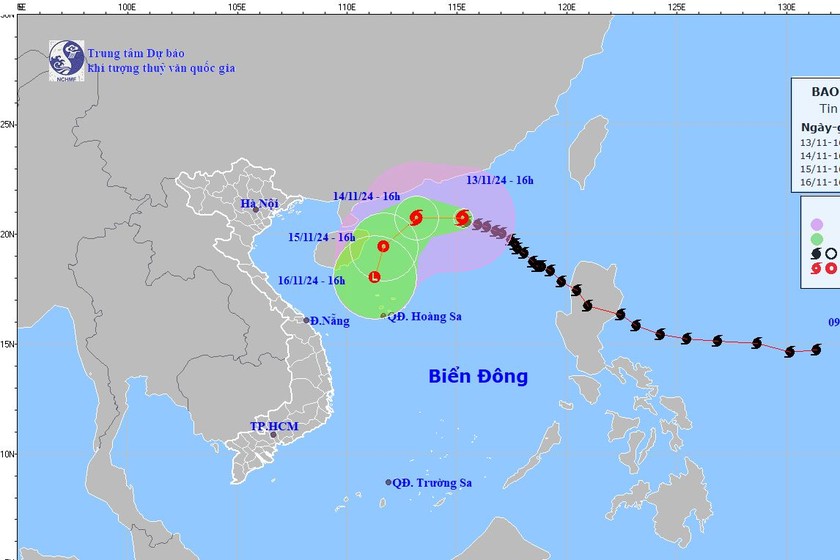 Dự báo vị trí, hướng di chuyển của bão số 8. Ảnh: Trung tâm dự báo KTTV Quốc gia