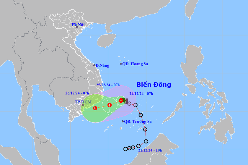 Dự báo vị trí, hướng di chuyển của bão số 10. Ảnh: Trung tâm dự báo KTTV Quốc gia