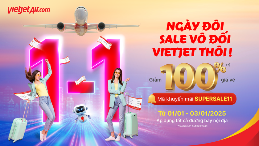 Chào năm mới 2025, du xuân may mắn cùng Vietjet với vé bay giảm 100%