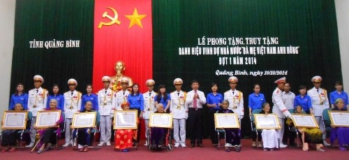 Lễ Phong tặng và truy tặng danh hiệu vinh dự Nhà nước “Bà mẹ Việt Nam anh hùng” đợt 1 năm 2014 tại Quảng Bình.