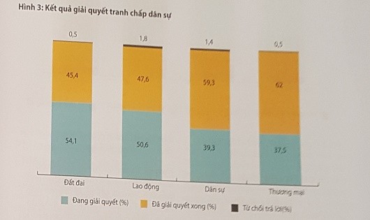 Chỉ số công lý 2015 cho thấy, 20% vướng mắc dân sự liên quan đến vấn đề vệ sinh an toàn thực phẩm và gần 9% liên quan đến bạo lực gia đình.