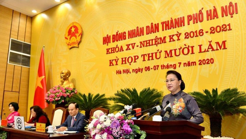 Chủ tịch Quốc hội Nguyễn Thị Kim Ngân phát biểu tại kỳ họp. Ảnh: HNM