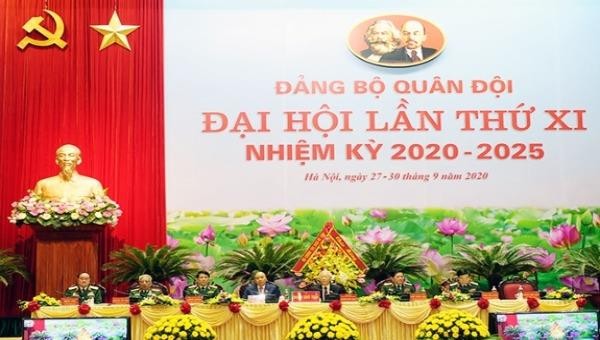 Đoàn Chủ tịch Đại hội Đại biểu Đảng bộ Quân đội lần thứ XI, nhiệm kỳ 2020-2025. Ảnh: QĐND