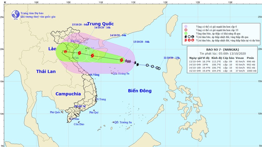 Bão số 7 tiến gần vịnh Bắc Bộ, dự kiến đổ bộ vào đất liền. Ảnh: TTKTTVQG