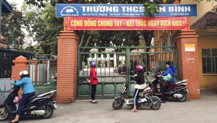 Trường Trung học sơ sở Tân Bình - nơi xảy ra sự việc phụ huynh hành hung học sinh trong lớp. Ảnh:VOV