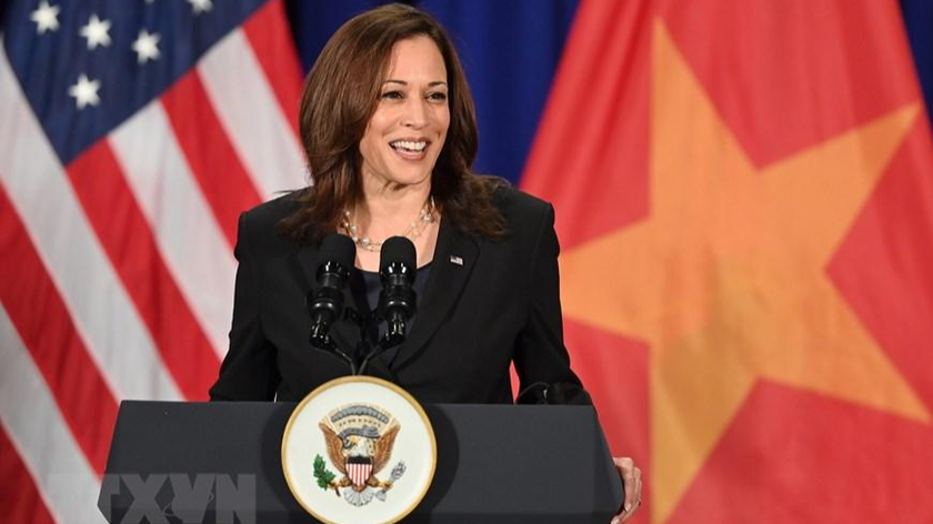 Phó Tổng thống Mỹ Kamala Harris tại họp báo. Ảnh: TTXVN