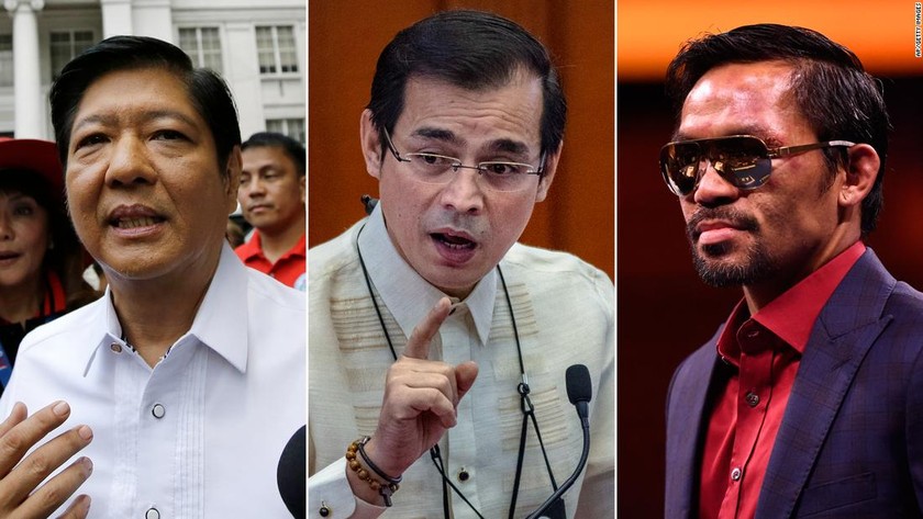 Ba nhân vật trong danh sách "chạy đua" kế nhiệm ông Duterte (trái qua phải): Ferdinand "Bongbong" Marcos Jr., Isko Moreno và Manny Pacquiao. Ảnh: CNN