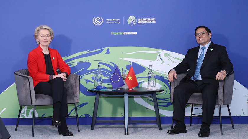 Chủ tịch EC Ursula von der Leyen hoan nghênh cam kết và đóng góp của Việt Nam trong chống biến đổi khí hậu. Ảnh: TTXVN