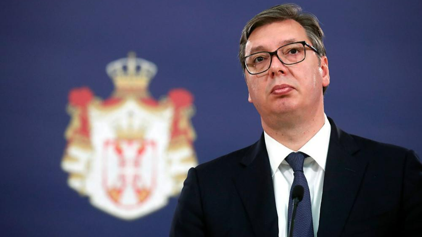 Tổng thống Serbia Aleksandar Vučić trong cuộc họp báo ở Belgrade vào tháng 11/2021. Ảnh: AP