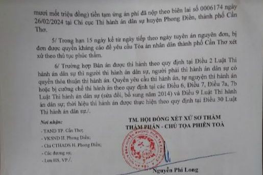 Bản án 28/2024/DS-ST của TAND huyện Phong Điền. (Ảnh: M.Khang) 