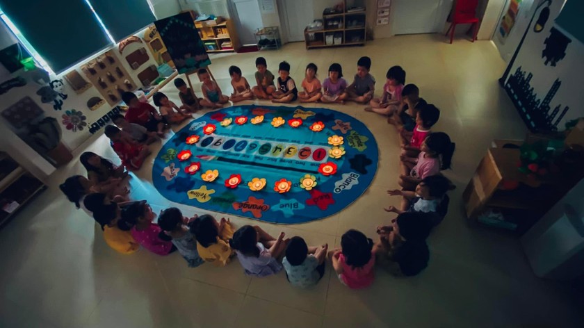 Một trường mầm non trên địa bàn TP Hà Nội tổ chức các hoạt động cho các em nhỏ trong dịp Lễ vu lan báo hiếu năm nay.