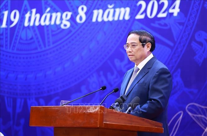 Thủ tướng Phạm Minh Chính chỉ đạo Hội nghị Tổng kết năm học 2023-2024 và triển khai nhiệm vụ năm 2024 - 2025. Ảnh: Dương Giang/TTXVN