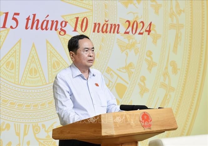 Đồng chí Trần Thanh Mẫn, Ủy viên Bộ Chính trị, Bí thư Đảng đoàn Quốc hội, Chủ tịch Quốc hội phát biểu. Ảnh: Dương Giang/TTXVN