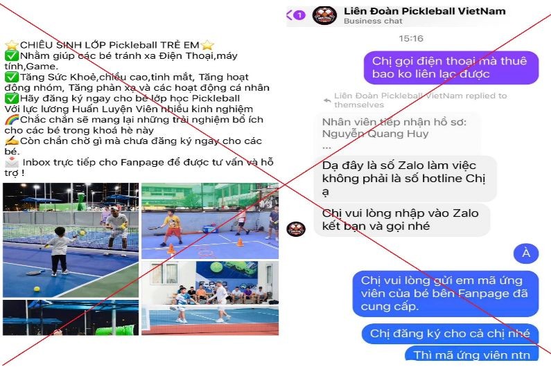 Cảnh giác khi đăng ký tham gia Pickleball trên mạng (Ảnh: CACC)