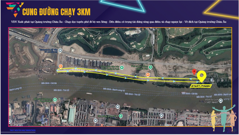 Sơ đồ cung đường chạy 3km. 