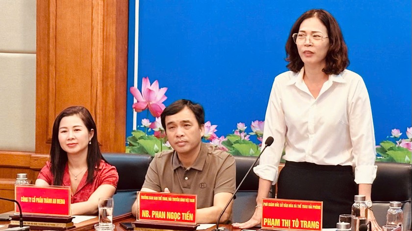 Bà Phạm Thị Tô Trang - Phó Giám đốc Sở Văn hoá Thể thao Hải Phòng phát biểu tại hội nghị.