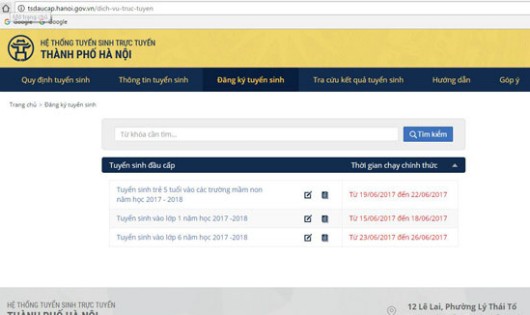 Hà Nội: Cổng điện tử tuyển sinh trực tuyến đầu cấp đã được mở