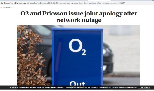Ericsson và nhà mạng O2 xin lỗi khách hàng về sự cố lỗi phần mềm (ảnh chụp màn hình)