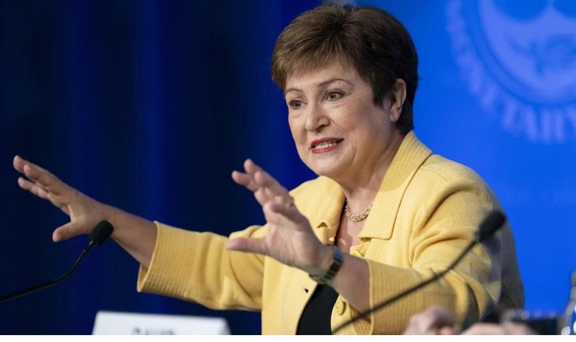 Tổng Giám đốc IMF Kristalina Georgieva phát biểu tại một cuộc họp báo.