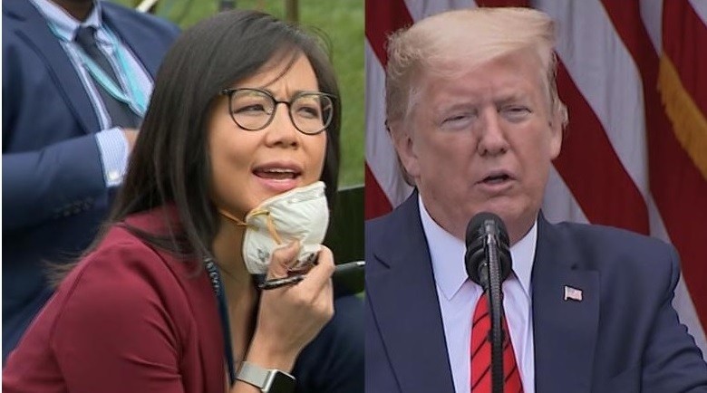 Phóng viên Weijia Jiang và Tổng thống Trump trong màn tranh cãi. Ảnh: CNN