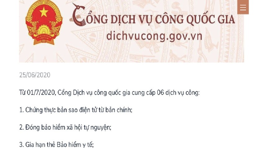 Từ 1/7, chứng thực bản sao điện tử trên Cổng Dịch vụ công Quốc gia