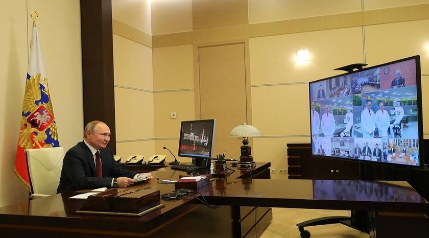 Ảnh: Tổng thống Nga Putin họp trực tuyến với Hội đồng Khoa học và Giáo dục.