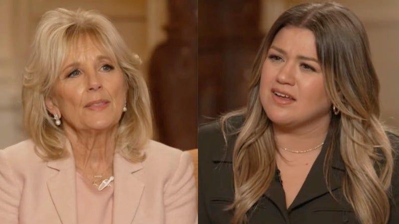 Bà Jill Biden chia sẻ với người dẫn chương trình Kelly Clarkson. Ảnh:  AFP