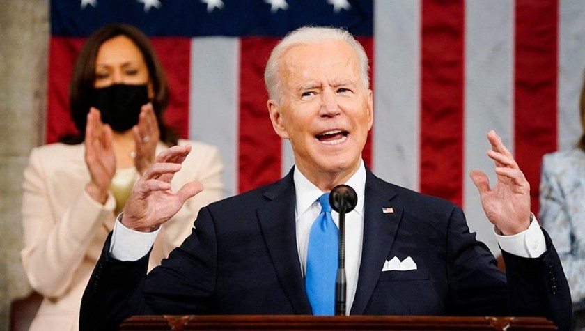 Tổng thống Joe Biden tối ngày 28/4 (theo giờ Mỹ) có bài phát biểu đầu tiên trước lưỡng viện Quốc hội Mỹ. Ảnh: Foxnews/Getty