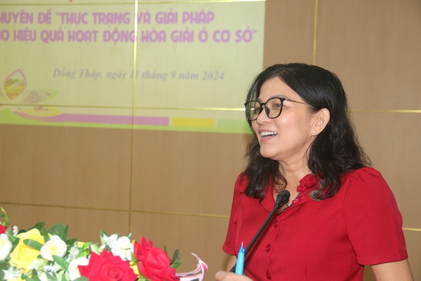 Bà Lê Thị Hồng Phượng – Giám đốc Sở Tư pháp tỉnh Đồng Tháp phát biểu tại Hội thảo