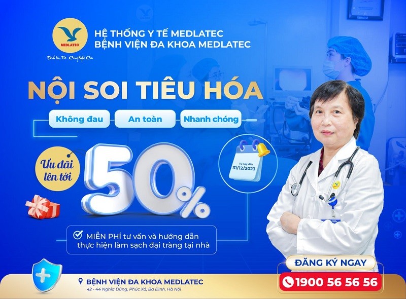 BVĐK MEDLATEC giảm 50% cho 10 khách hàng đầu tiên đăng ký dịch vụ nội soi thực quản dạ dày và nội soi đại trực tràng.