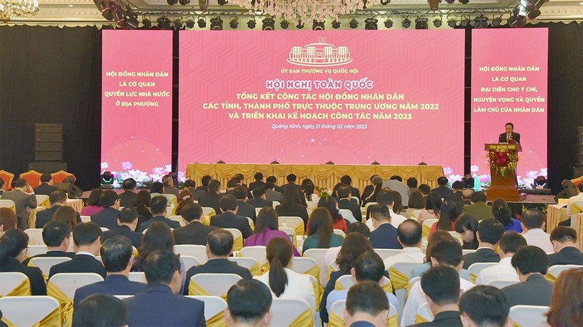 Hội nghị toàn quốc tổng kết công tác HĐND các tỉnh, TP trực thuộc Trung ương năm 2022 và triển khai kế hoạch công tác năm 2023. (Ảnh: Doãn Tấn)