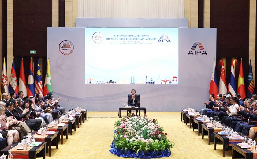 Chủ tịch Quốc hội Lào, Chủ tịch AIPA 2024 Saysomphone Phomvihane. (Ảnh: Thống Nhất/TTXVN)