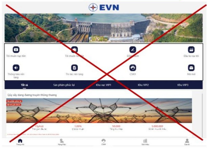 Trang web giả mạo EVN.