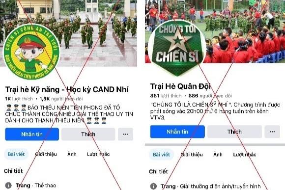 Nhiều fanpage giới thiệu Trại hè Công an nhân dân, Quân đội nhân dân có dấu hiệu lừa đảo. (Ảnh: CAHN)