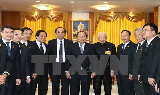 Thủ tướng Nguyễn Xuân Phúc gặp Chủ tịch Hội đồng Cơ mật Hoàng gia Thái Lan Prem Tinsulanonda. Ảnh: TTXVN