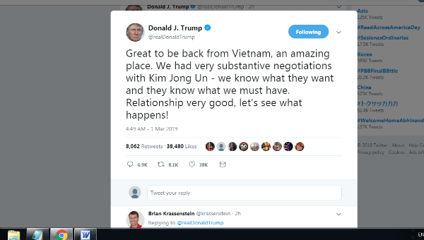 Bài viết của ông Trump.