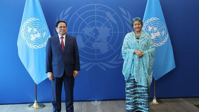 Thủ tướng Chính phủ Phạm Minh Chính gặp Phó Tổng Thư ký LHQ Amina Mohammed. Ảnh: VGP