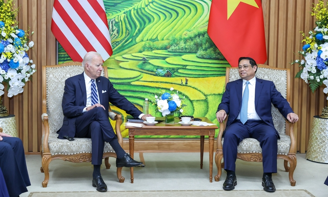 Thủ tướng Phạm Minh Chính hội kiến Tổng thống Hoa Kỳ Joe Biden. Ảnh: VGP