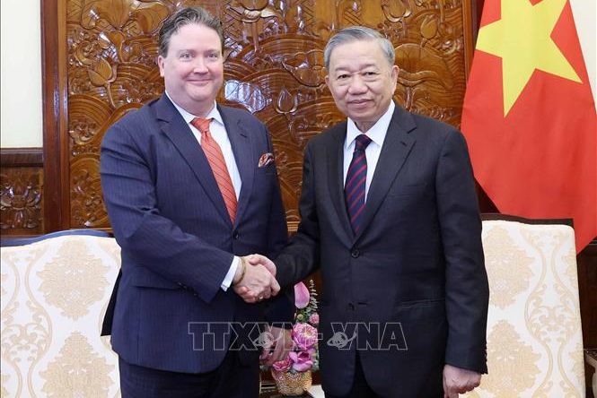 Chủ tịch nước Tô Lâm tiếp Đại sứ đặc mệnh toàn quyền Hoa Kỳ tại Việt Nam Marc E. Knapper. Ảnh: TTXVN