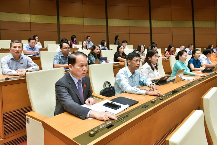 Các đại biểu ấn nút biểu quyết tại phiên họp.