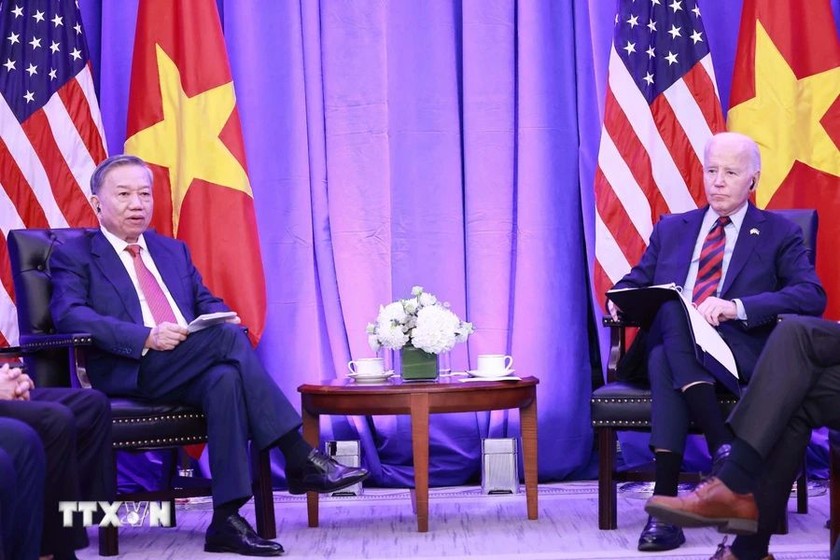 Tổng Bí thư, Chủ tịch nước Tô Lâm gặp Tổng thống Hoa Kỳ Joe Biden. Ảnh: TTXVN